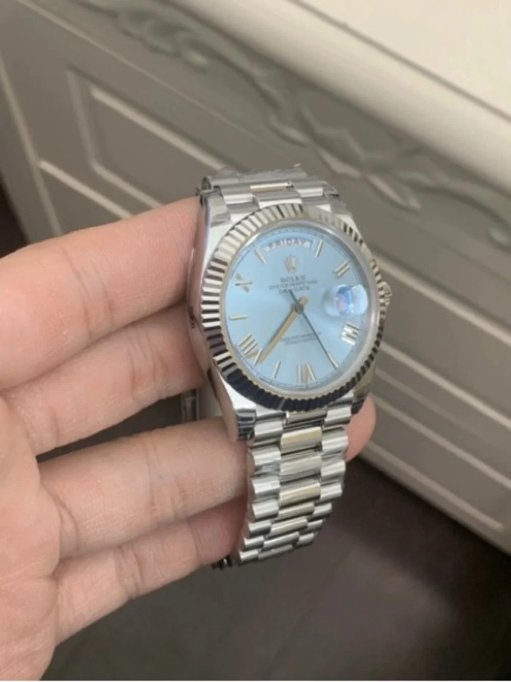 Rolex Day-Date Men's Watch - Ice Blue Dial, Silver Bracelet
